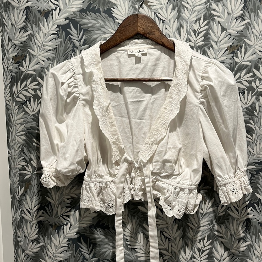 For Love & Lemons White Eyelet Cotton Crop Top in Women’s Size Medium